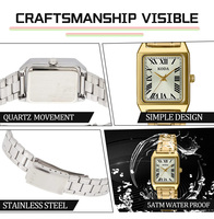 Montre-bracelet à quartz pour femme avec logo personnalisé, en acier inoxydable doré, cadran carré à chiffres romains, style vintage, vente en gros OEM