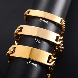 Pulsera de Acero Inoxidable de 22cm con Etiqueta en Blanco para Hombre y Mujer, Estilo Punk, Brazalete Curvo con Barra, Cadena Cubana, Joyería Metálica - Product Image 3