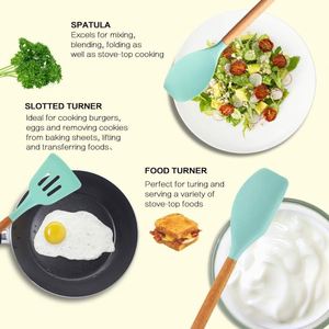 Cute Non Toxic Food Grade Wooden Handle Kitchen Utensils Gadgets <b>Tools</b> Set <b>Silicone</b> Cookware Cooking Utensils Set Hot Sale 11pcs - Product Image 4