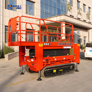 Plataforma elevadora de tijera eléctrica todoterreno con orugas blancas y estabilizadores de doble nivelación para <span class=keywords><strong>alquiler</strong></span> - Product Image 2