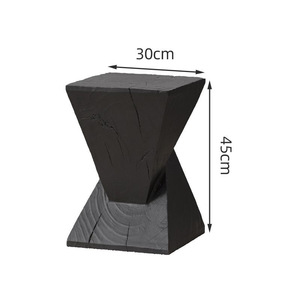 Taburete de madera maciza natural moderno, mesa de centro carbonizada, mesita de noche para sala de estar, mesa auxiliar negra, taburetes otomanos ornamentales para - Product Image 6