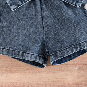 Set di abbigliamento per ragazze estive <span class=keywords><strong>eleganti</strong></span> e graziosi <span class=keywords><strong>pantaloncini</strong></span> in Denim con decorazione in pizzo Casual con bottoni a fiocco - Product Image 6
