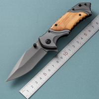 Couteau de poche pliant à motif Damas 3Cr13, manche en bois, avec bouton de maintien, pour camping, extérieur et EDC