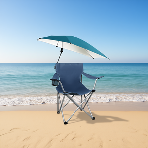 Chaise de plage pliable avec porte-gobelet et parasol amovibles, structure en aluminium, tissu polyester, mobilier d'extérieur pour la plage - Product Image 2