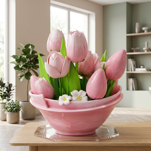 Sculpture de tulipe en résine personnalisée, statue de fleur en fibre de verre, décor artistique peint à la main pour l'affichage dans les centres commerciaux et les jardins - Product Image 1