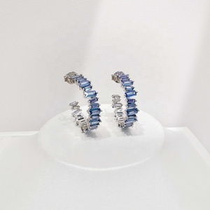 Pendientes de plata de ley 925 personalizados con piedra azul, estilo CC, elegantes, grandes, delicados, estilo occidental, con zafiro y circonita para mujer. - Product Image 5