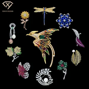 Custom Wholesale Women Fashion Jewelry Accessories Luxury Dragonfly Plant Butterfly Flower Mossanite Moissanite Pins Brooches