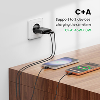 Chargeur mural portable ultra-fin Tommox 65W USB-C PD à charge rapide GaN, adaptateur de type C à 2 ports pour ordinateur portable, téléphone, tablette