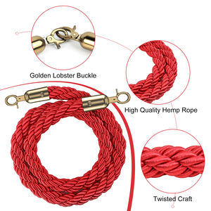 حبال حواجز حمراء ملتوية بطول 1500 مم، حبال وأعمدة للتحكم في الحشود، حواجز مرورية - Product Image 4