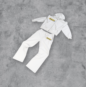 Conjunto de sudadera y pantalones de chándal con estampado de rizo en blanco personalizado, chándales informales de peso pesado de lana 100%, conjuntos de pantalones de chándal deportivos con capucha - Product Image 5