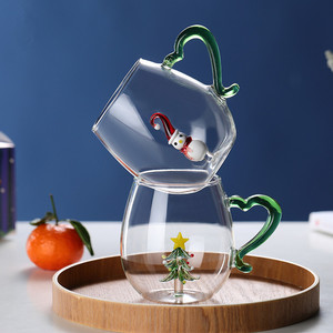 High Boro silicate <span class=keywords><strong>Glass</strong></span> Weihnachts wasser becher Weihnachts baum geformte Tasse mit Griff zum Trinken - Product Image 5