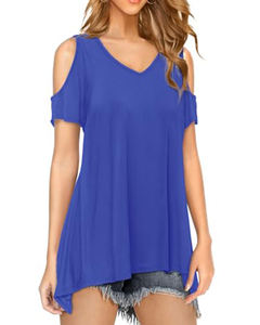 Camiseta básica informal con logotipo impreso personalizado para mujer, con hombros descubiertos camiseta con diseño de <span class=keywords><strong>manga</strong></span>, camiseta de talla grande de Color puro para verano, <span class=keywords><strong>blusas</strong></span> - Product Image 1