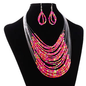 Kalung dan Anting Manik-Manik Kaca Wanita Tribal Afrika Selatan, Ghana, Nigeria, 20 Lapis, Grosir - Product Image 3