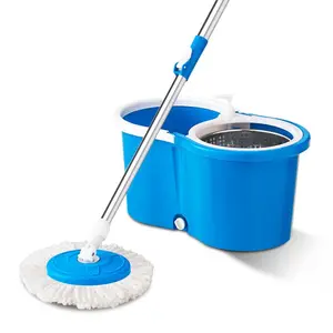 Mopa azul de alta calidad, cubo redondo, seco y mojado, peso ligero, ayudante de esposa, mopa de deshidratación automática