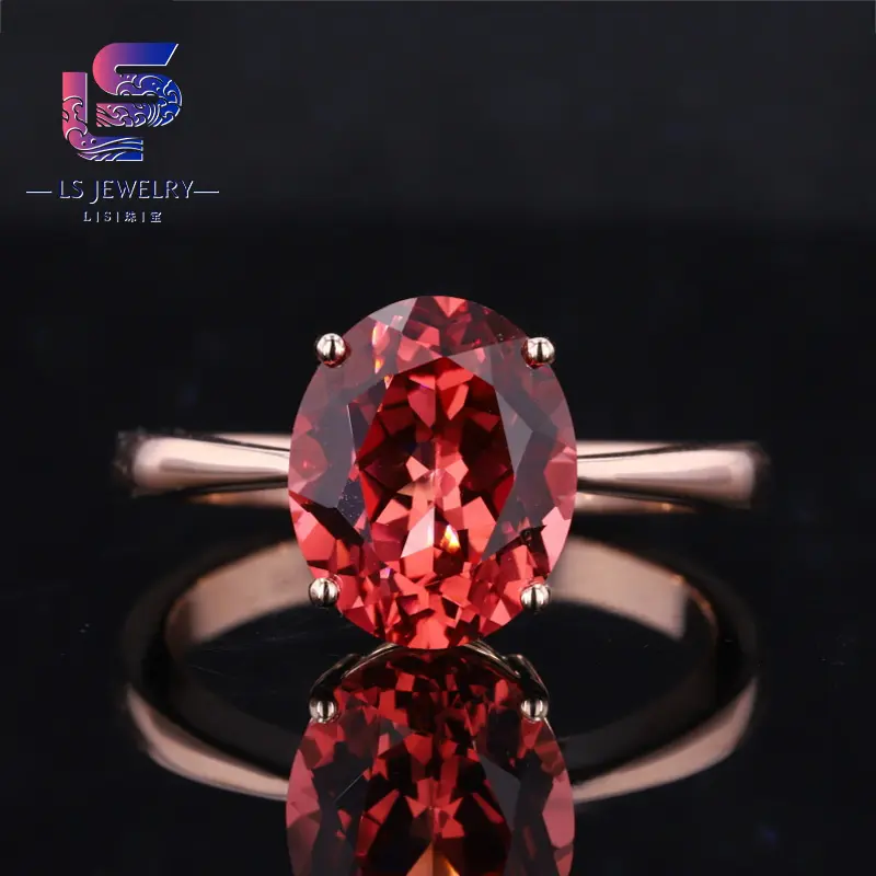 9k Solid Gold Solitaire Diamond Rings Oval Shape Padparadscha Sapphire Engagement Ring