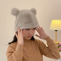 FF1629 mignon hiver fourrure ours oreille bonnets pompon moelleux flou seau chapeau femmes filles fausse fourrure chapeau d'hiver