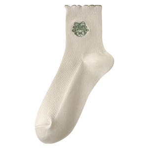 Nouveau Style Preppy coréen femmes dessin animé broderie fille volants coton <span class=keywords><strong>chaussettes</strong></span> Slouch moyen Tube <span class=keywords><strong>chaussettes</strong></span> - Product Image 2