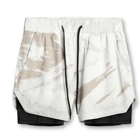 YIYI Sommer 2-in-1 Handy-Tasche Kordelzug Herren Polyester Laufshorts Atmungsaktive Tarnmuster Radfahr- und Fitness-Shorts für Männer Casual