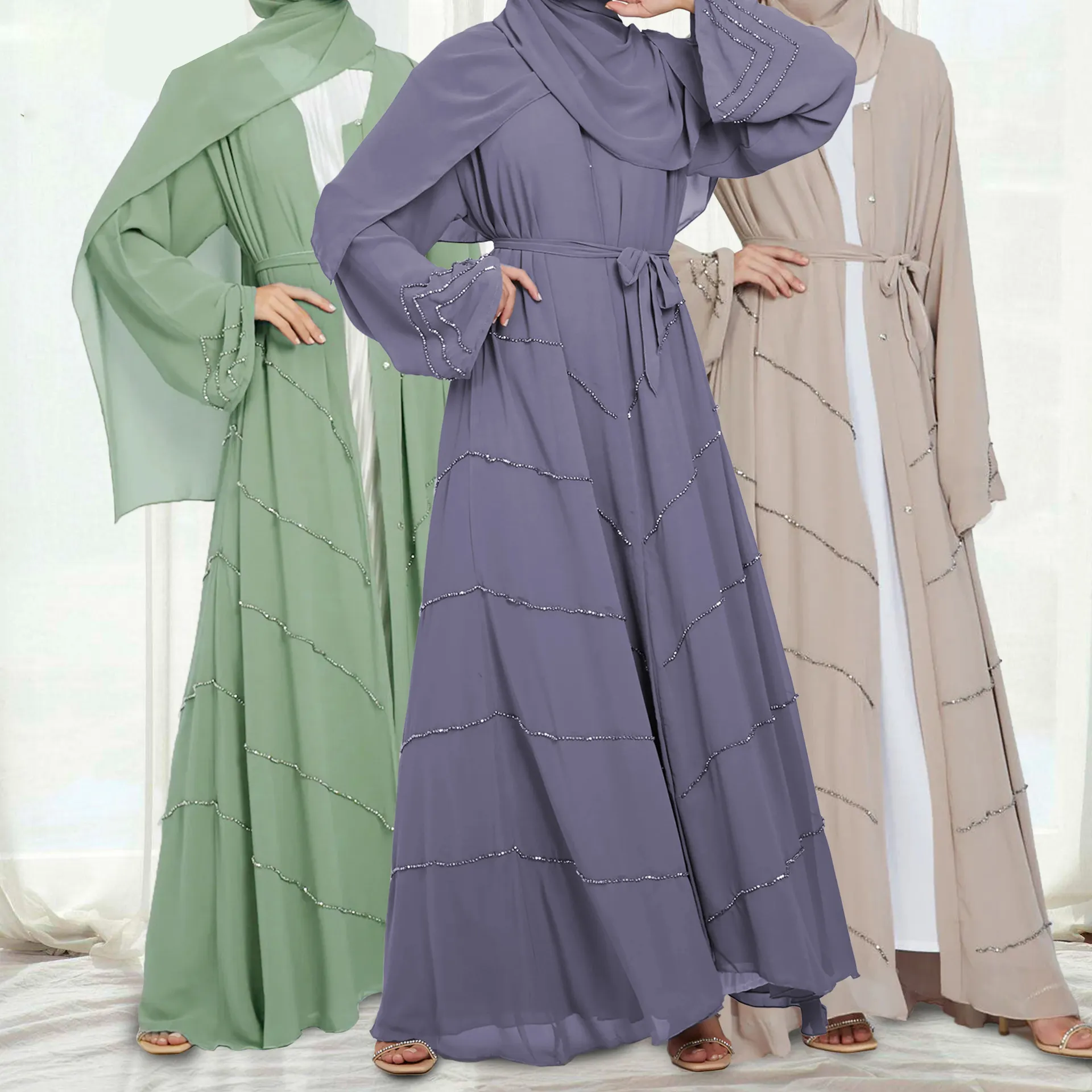 मध्य पूर्व रमजान abaya महिलाओं मुस्लिम कील मनका पोशाक दुबई तुर्की इस्लाम कफ्तान पोशाक