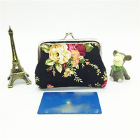 Dompet koin kanvas kecil bunga Vintage wanita dompet Mini gesper tas kartu suplai pabrik wanita lucu