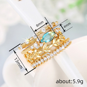 Set di Quattro Anelli Impilabili Geometrici a Foglia Marquise per Donne, Gioielli per Matrimonio e Fidanzamento - Product Image 6