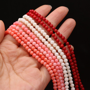 3mm-4mm Petites perles rondes en bambou naturel corail rouge rose blanc pêche <span class=keywords><strong>orange</strong></span> pour la fabrication de bijoux de bricolage Perles en pierre brin - Product Image 1