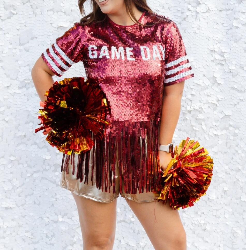 Wholesale Game Day Sequin Dress - Black Red White Top