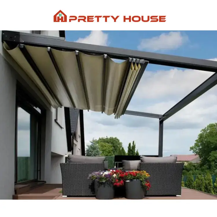 Outdoor Sunshade Remote Control Powder Coating Aluminium Retractable Roof Awning for patio