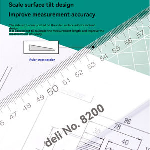 Règle transparente organique Deli 8200 pour étudiants, règle à dessin de 100 cm, règle de mesure pour usage de bureau, échelle claire, 60 pièces par carton - Product Image 2
