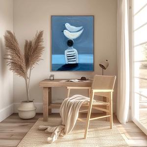Hand Painted Oil Canvas Portrait Art With Wood <b>Frame</b> Contemporary Coastal Seascape <b>Painting</b> Indoor Decor - Product Image 1