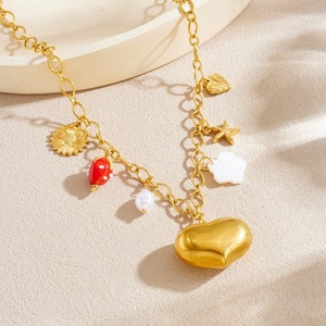 Gold Plated Heart Pendant Necklace Stainless Steel Sunflower Starfish Charm Clavicle Chain Gift Jewelry N3843 - Product Image 2