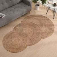 Tapis rond en jonc de chenille naturel tressé à la main, tapis de sol tissé écologique, tapis de style bohème pour salon, chambre à coucher, décoration intérieure