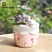 Pot de fleurs en résine en forme de chat Corgi de dessin animé, motif fromage à la crème, avec trou de drainage, idéal pour plantes succulentes, artisanat pour la maison et le jardin