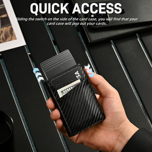 <b>Metal</b> Card Holder Compact Genuine Leather Anti-Theft <b>Wallet</b> For Men Credit Card Storage Vertical Bi-Fold Design - Product Image 2