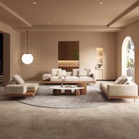 GEDO Promotion : Ensemble de canapés de salon en bois massif, style luxe léger, design 'Log Wind', avec revêtement en tissu, pour villa, combinaison simple, mobilier de designer