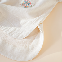 Pyjama en coton et lin pour femmes, style chinois, motif papillon Ruyi, manches trois quarts, pantalon long, vêtements de maison pour femmes