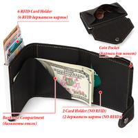 Portefeuille court unisexe moderne en cuir véritable de luxe avec pochette ouverte, protection RFID, style vintage et doublure en polyester