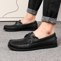 Mocassins en cuir véritable Taille 39-46 Chaussures plates décontractées de sport pour la marche Lacets Confortables Mocassins Gommino Noir Doux EVA/Caoutchouc