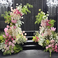 S511 Grosir Bunga Mawar Hydrangea Buatan Berkualitas Tinggi, Rangkaian Warna Pink Putih dan Hijau, Bunga Mawar Hydrangea Buatan