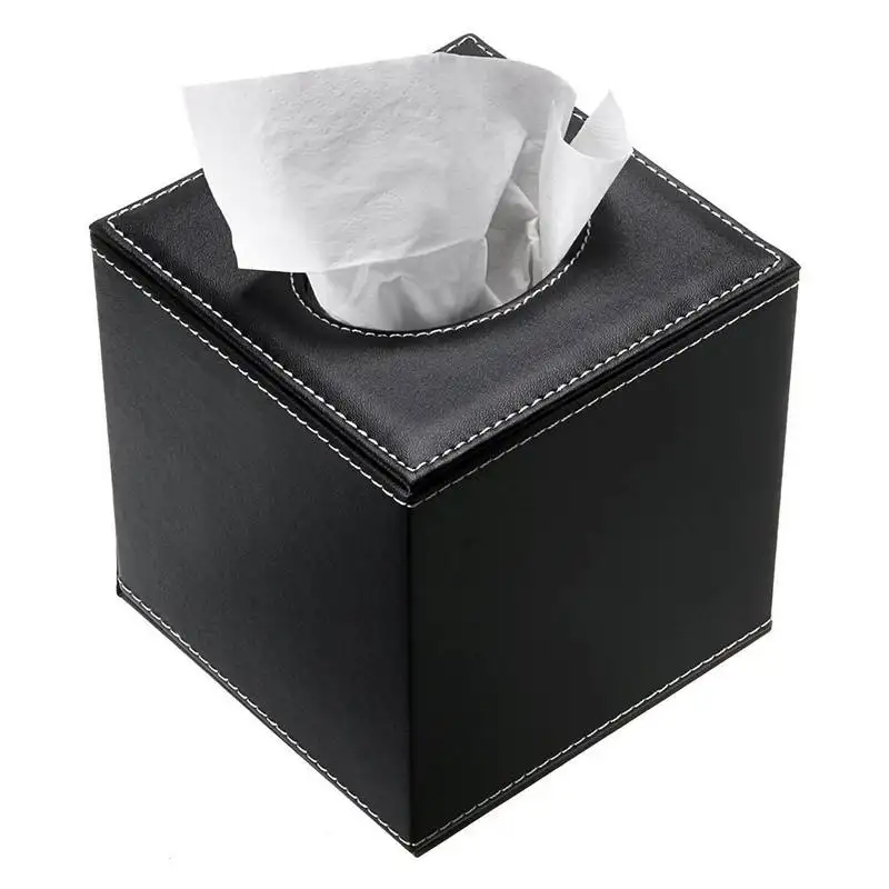Caja de cuero negro con dispensador de papel de bombeo para servilletas cuadradas personalizadas
