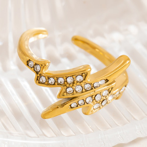 Bague unisexe tendance, design éclair, sertissage pavé, incrustation de diamants, forme géométrique, bijoux de fête - Product Image 1