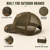 Gorra Trucker de Camuflaje Personalizada con Estampado de Colocación Precisa, Frente de Sarga de Algodón y Malla Transpirable en la Parte Trasera con Cierre Ajustable para Marcas de Actividades al Aire Libre