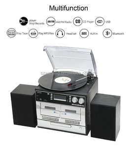 Tourne-disque en bois BT, gramophone vintage, lecteur de disques vinyles, musique <span class=keywords><strong>USB</strong></span> SD, <span class=keywords><strong>audio</strong></span> domestique, double cassette - Product Image 2