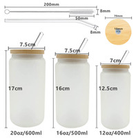 Entrepôt américain 12 16 20 Oz blanc de Sublimation givré clair verre à bière avec couvercle en bambou et paille en verre Transparent