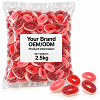 Anneaux de bonbons gélifiés aux baies aigres pour commandes en gros avec enrobage sucré et emballage personnalisé sous marque privée
