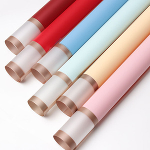 Papel de Envolver Flores Impermeable con Borde Dorado, Película de Gelatina, Papel Grueso para Envolver Ramos, Material de Empaque Floral para Floristería - Product Image 1