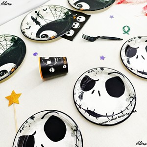 DAMAI Happy Halloween <b>Black</b> Skull Party Supplies Trending Disposable <b>Plates</b> Tableware Paper Napkins Cups <b>Plates</b> - Product Image 6