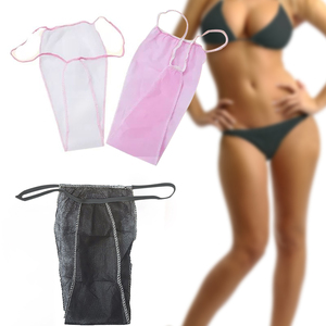 Sujetador de tela no tejida desechable para mujer, ropa interior con Tanga, lencería transpirable para salón de belleza, Spa y Sauna, color negro