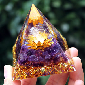 Amethyst <b>Crystal</b> Pyramid Resin Epoxy Craft Home Decoration Desktop Ornament With White <b>Crystal</b> <b>Ball</b> And Golden Flower - Product Image 2