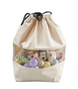 Organisateur de jouets, grande pochette en toile de coton, fenêtre en PVC visible, sac de rangement à cordon - Product Image 1